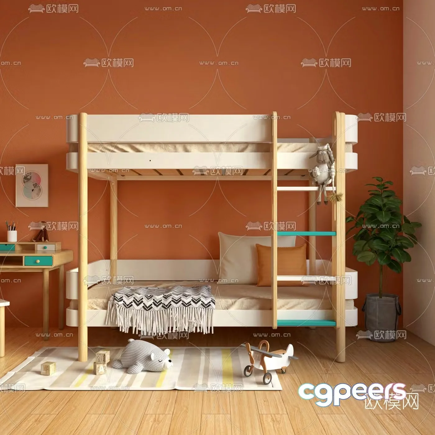 Nordic solid wood children’s bed 3d model