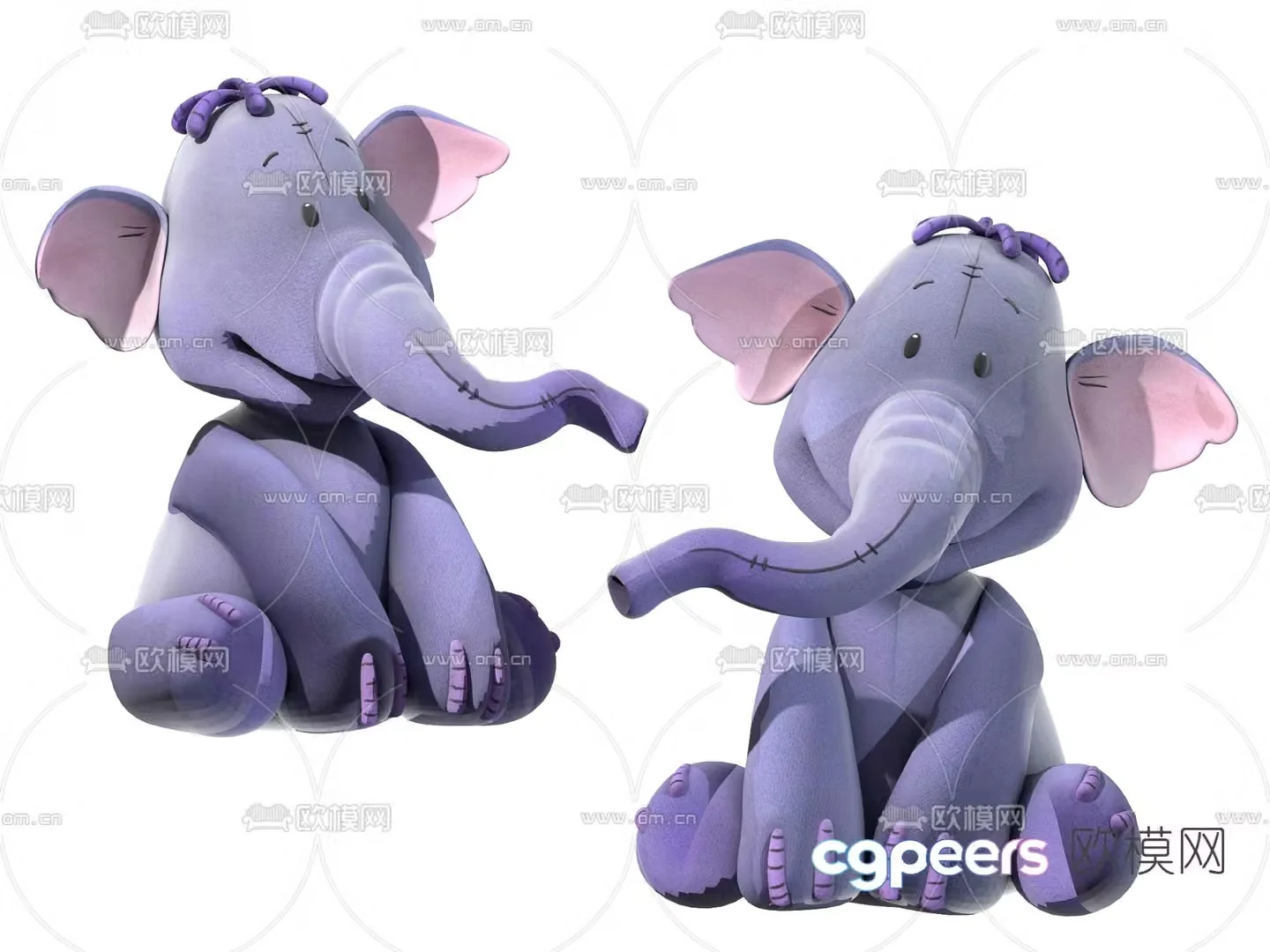 Modern elephant plush toy doll 3d model