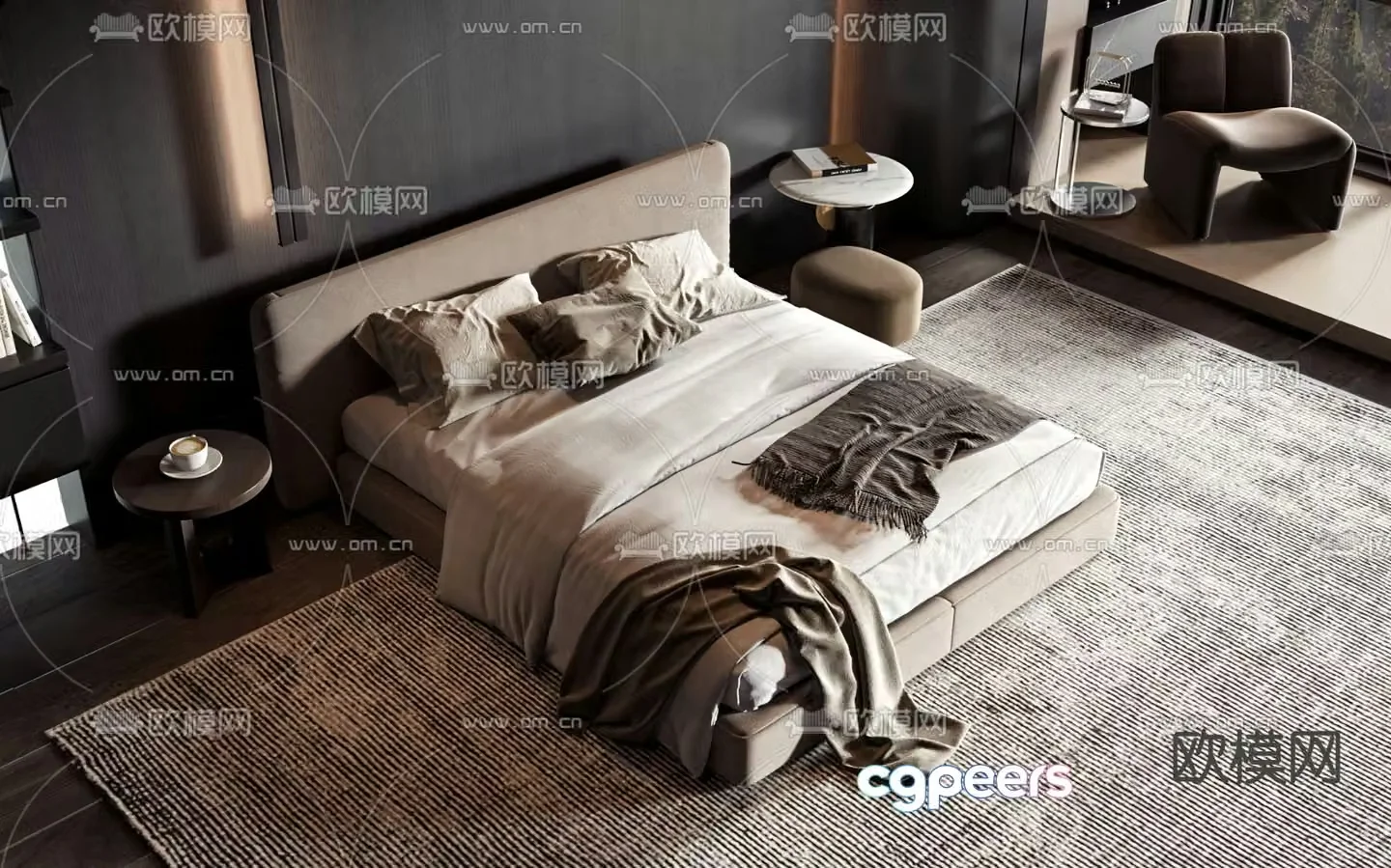 Modern double bed 3d model