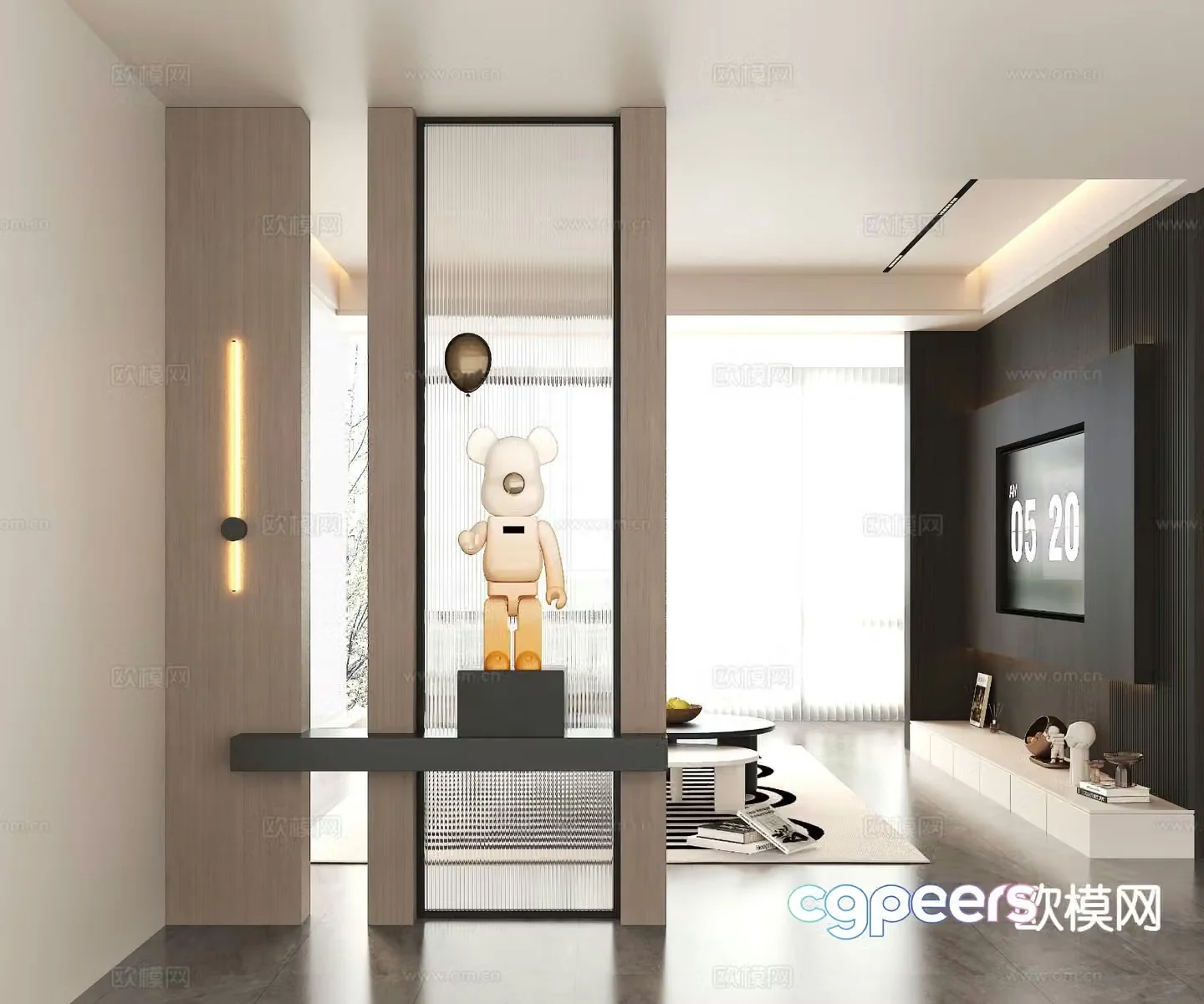 Modern entrance partition glass screen partition 3d model