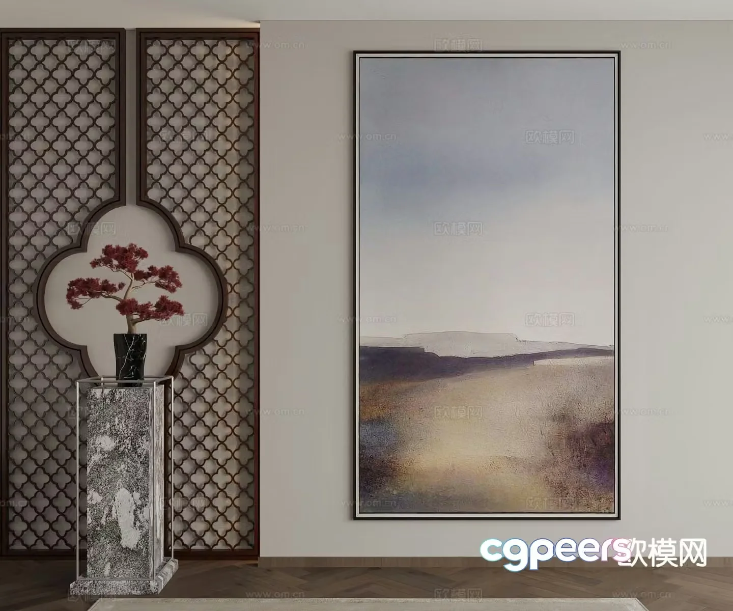New Chinese style decorative painting texture painting hanging painting 3D model