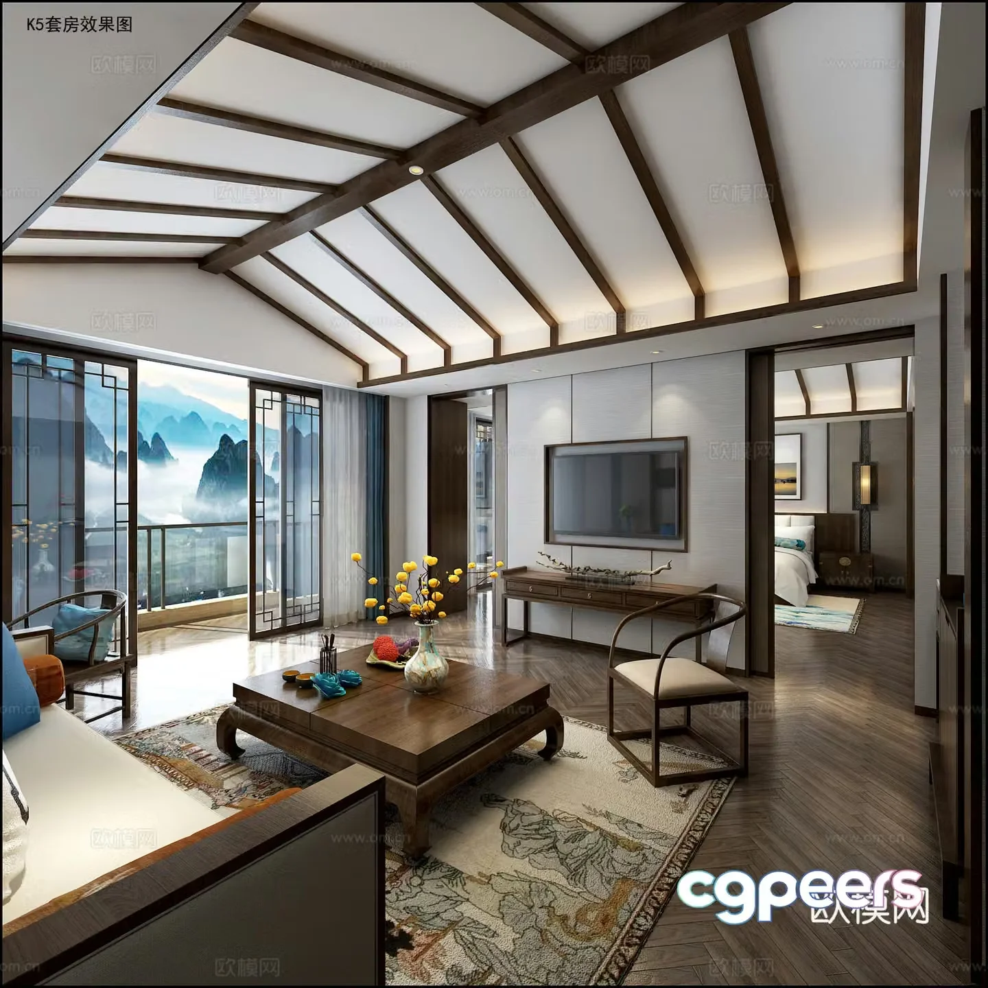 New Chinese style hotel room suite 3d model