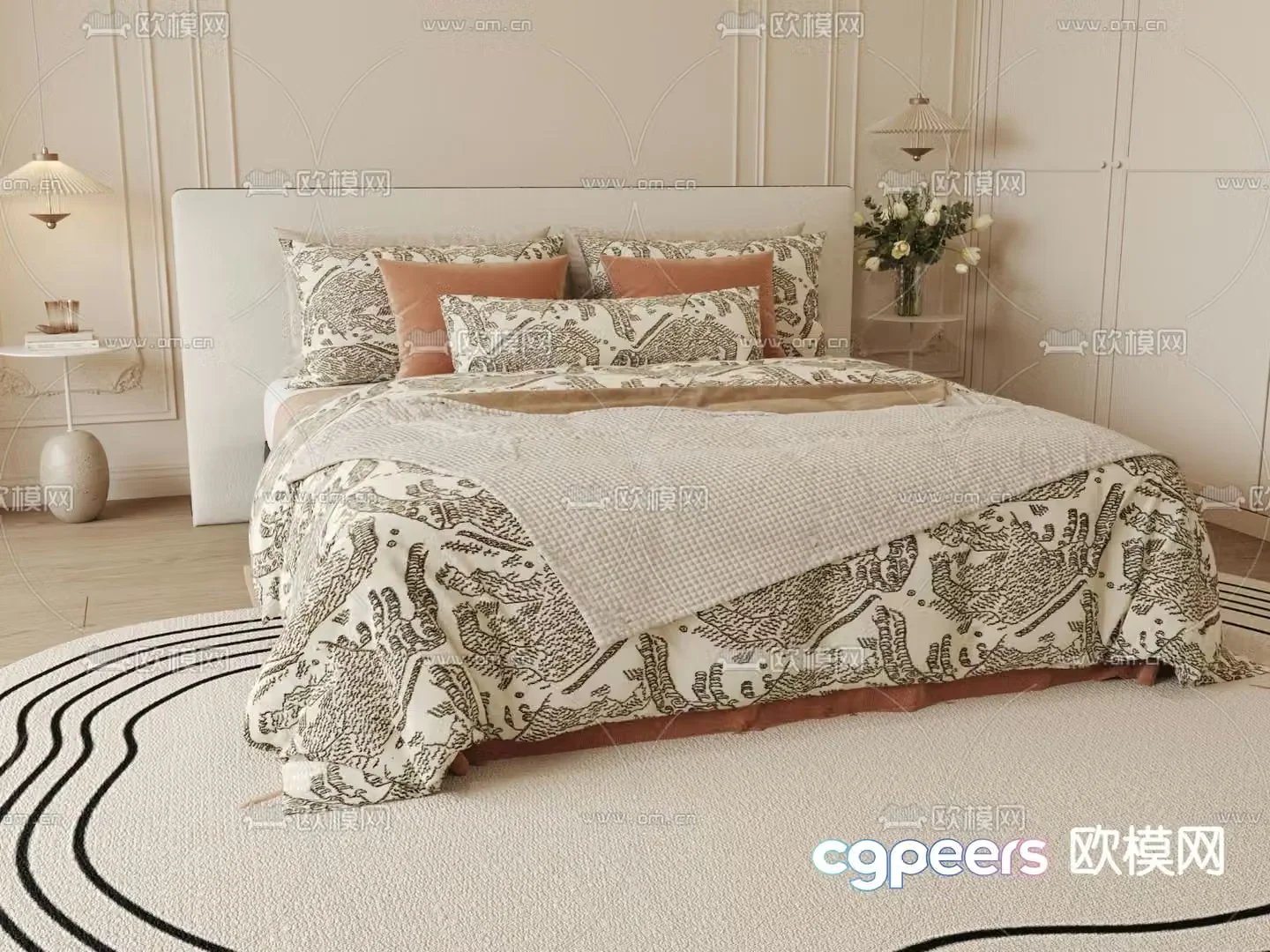 French double bed 3d model