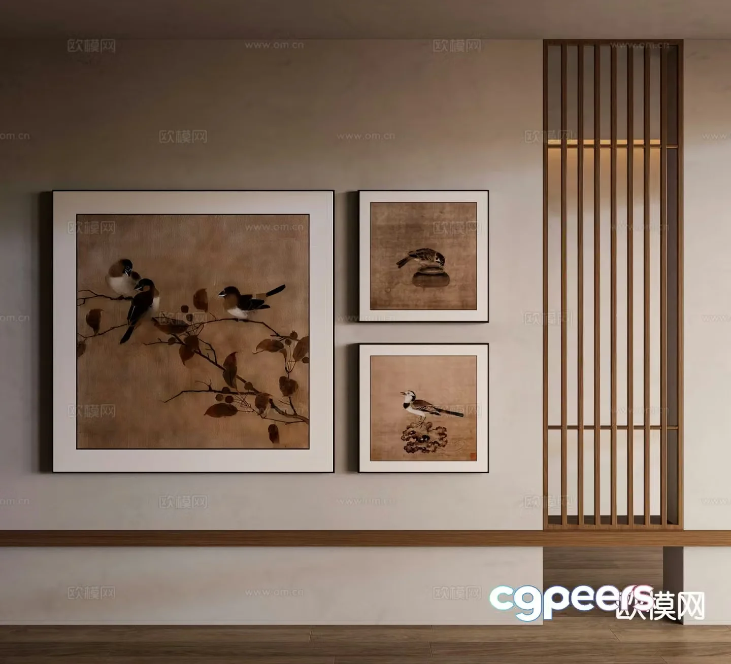 New Chinese style flower and bird painting decorative painting 3D model