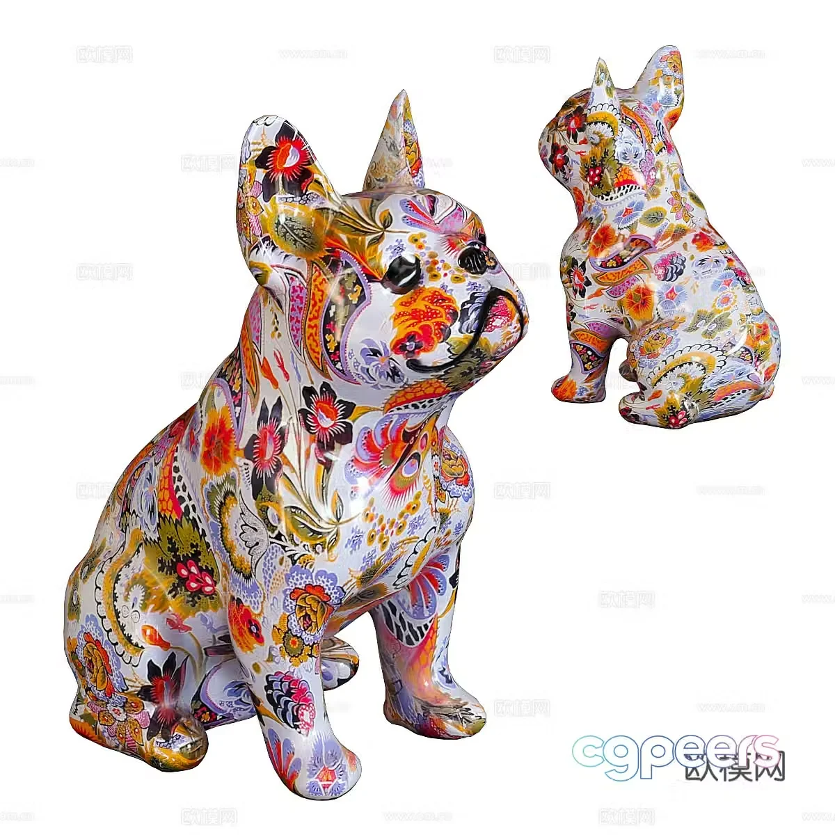 Bulldog sculpture ornament 3d model