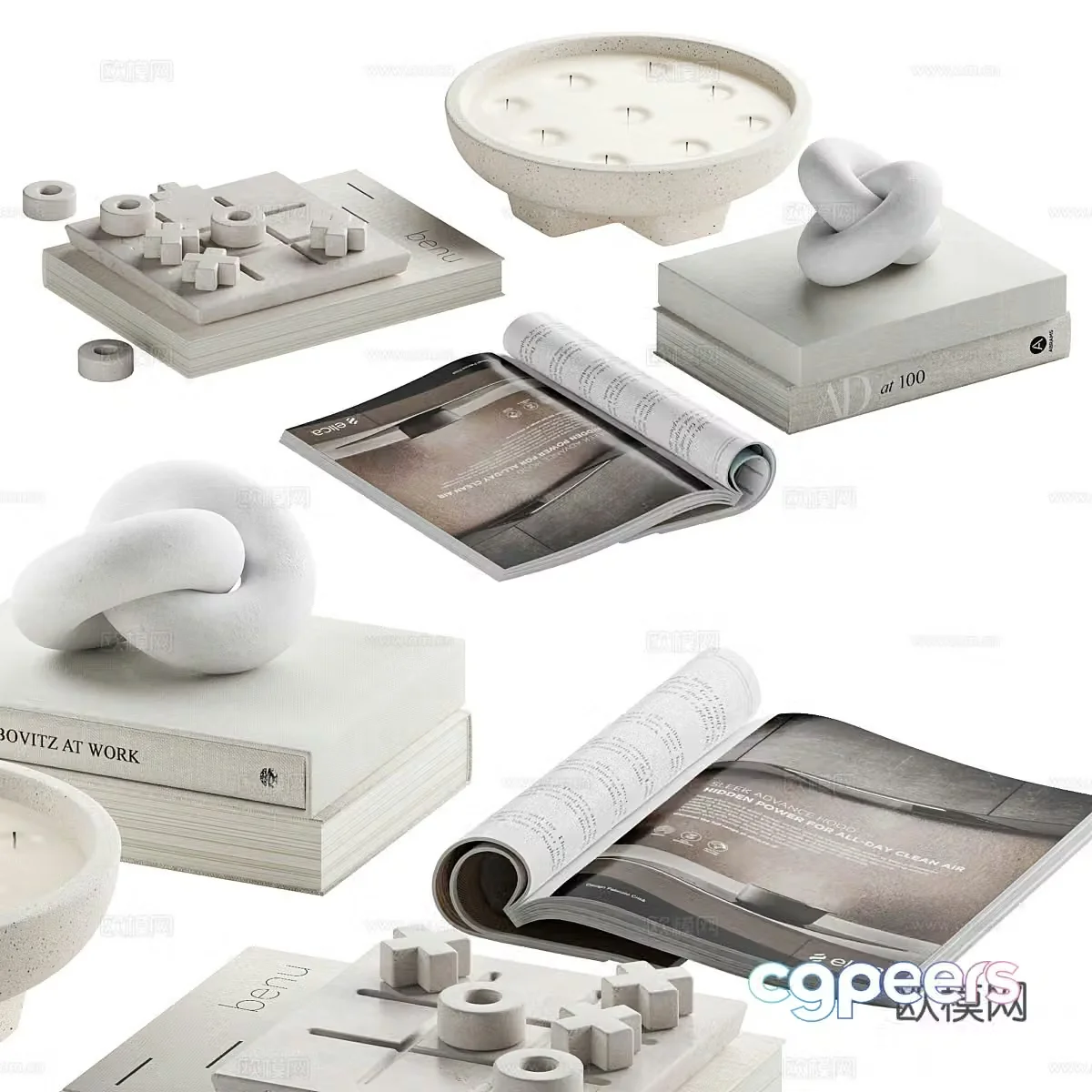 Modern book ornament combination 3d model