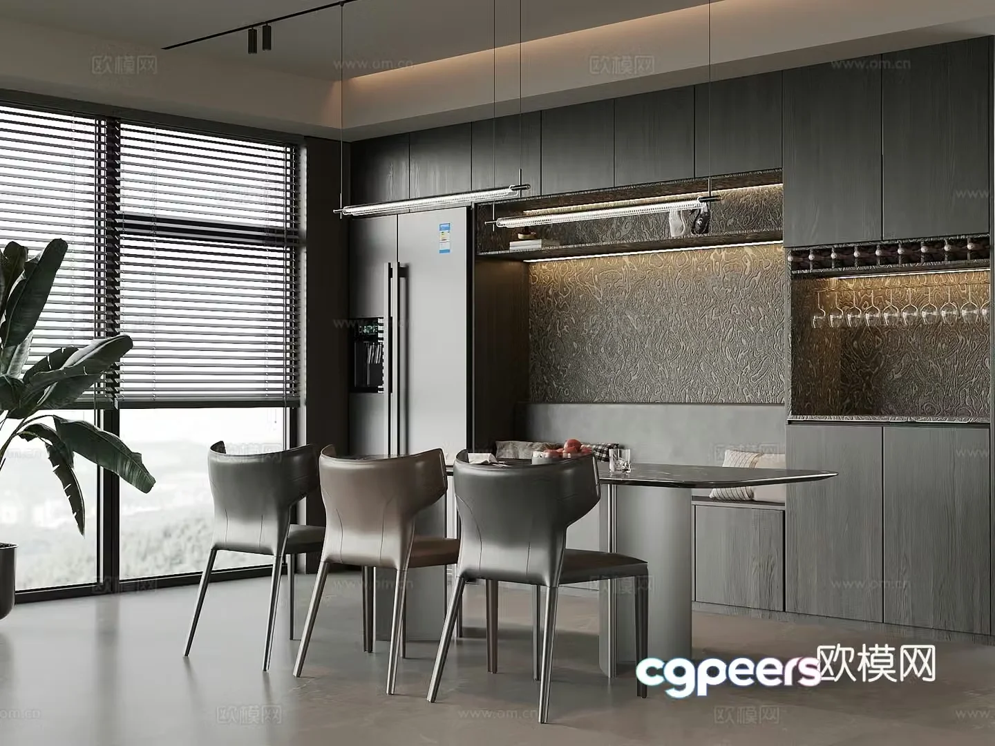 Modern Italian restaurant cardboard wine cabinet dining table and chair 3D model