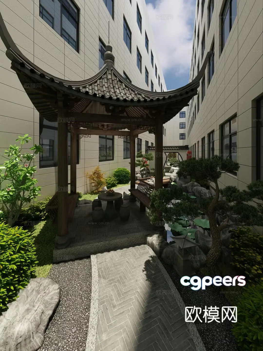 Chinese atrium landscape 3d model