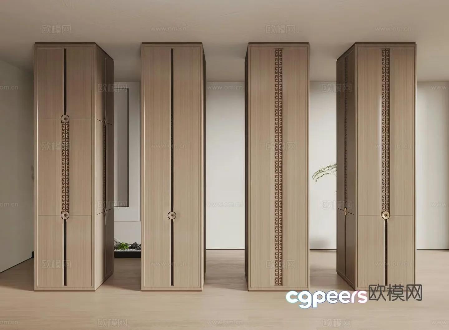 New Chinese style columns wrapped columns wainscoting wood veneer 3D model