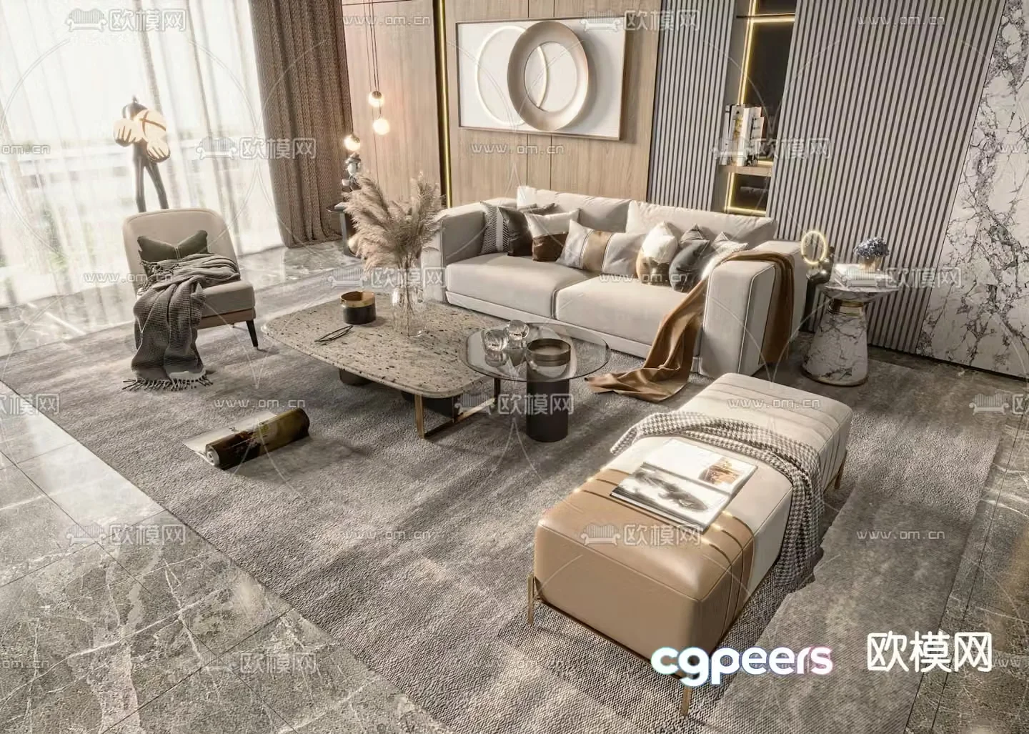 Light luxury modular sofa 3D model