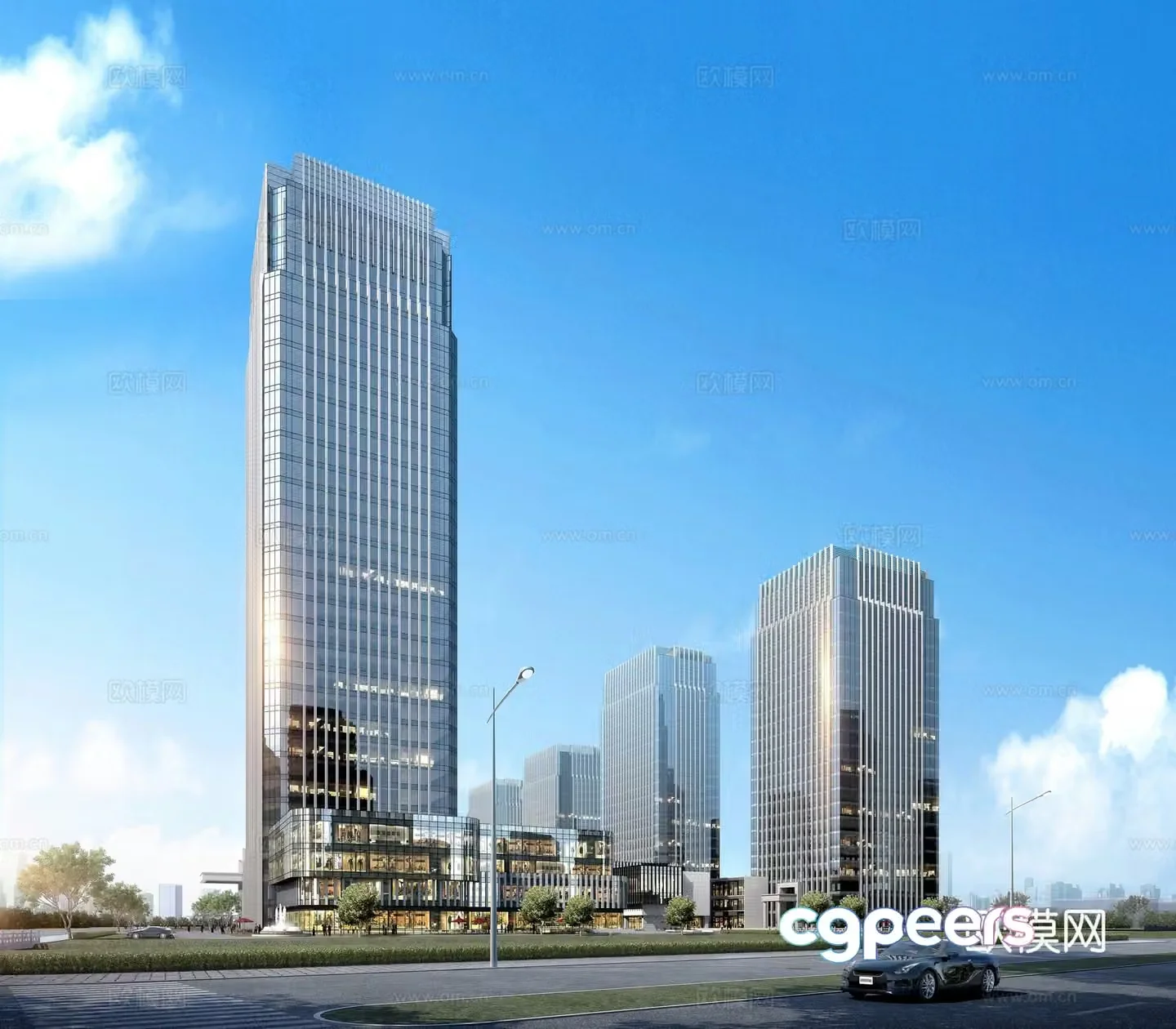 High-rise office building exterior commercial complex 3D model