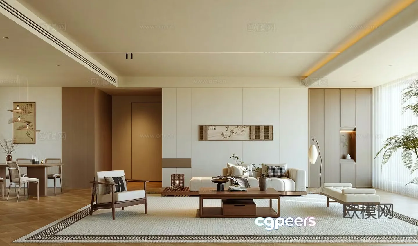 New Chinese style living and dining room 3D model