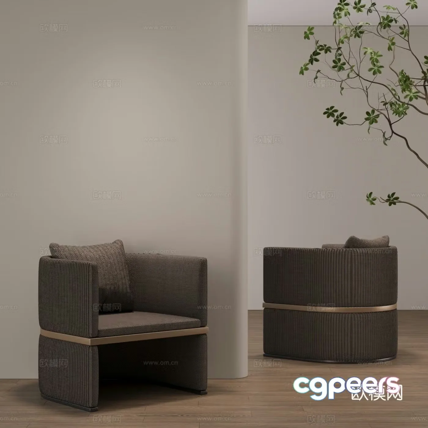 Modern single sofa fabric sofa light luxury single sofa 3D model