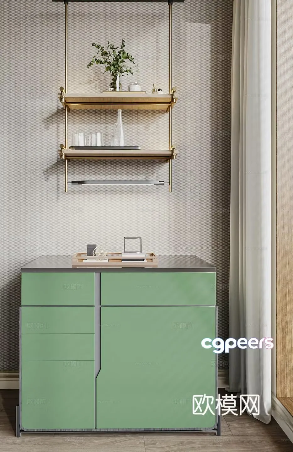 Modern light luxury side cabinet side cabinet simple storage rack 3D model