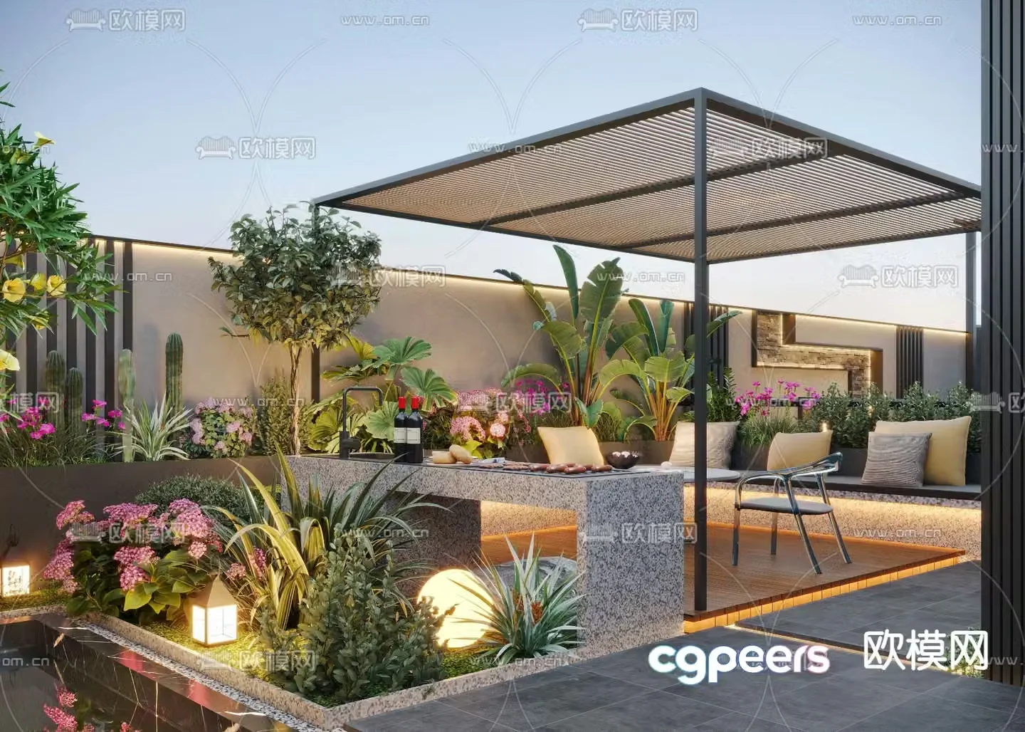 Courtyard landscape garden 3d model