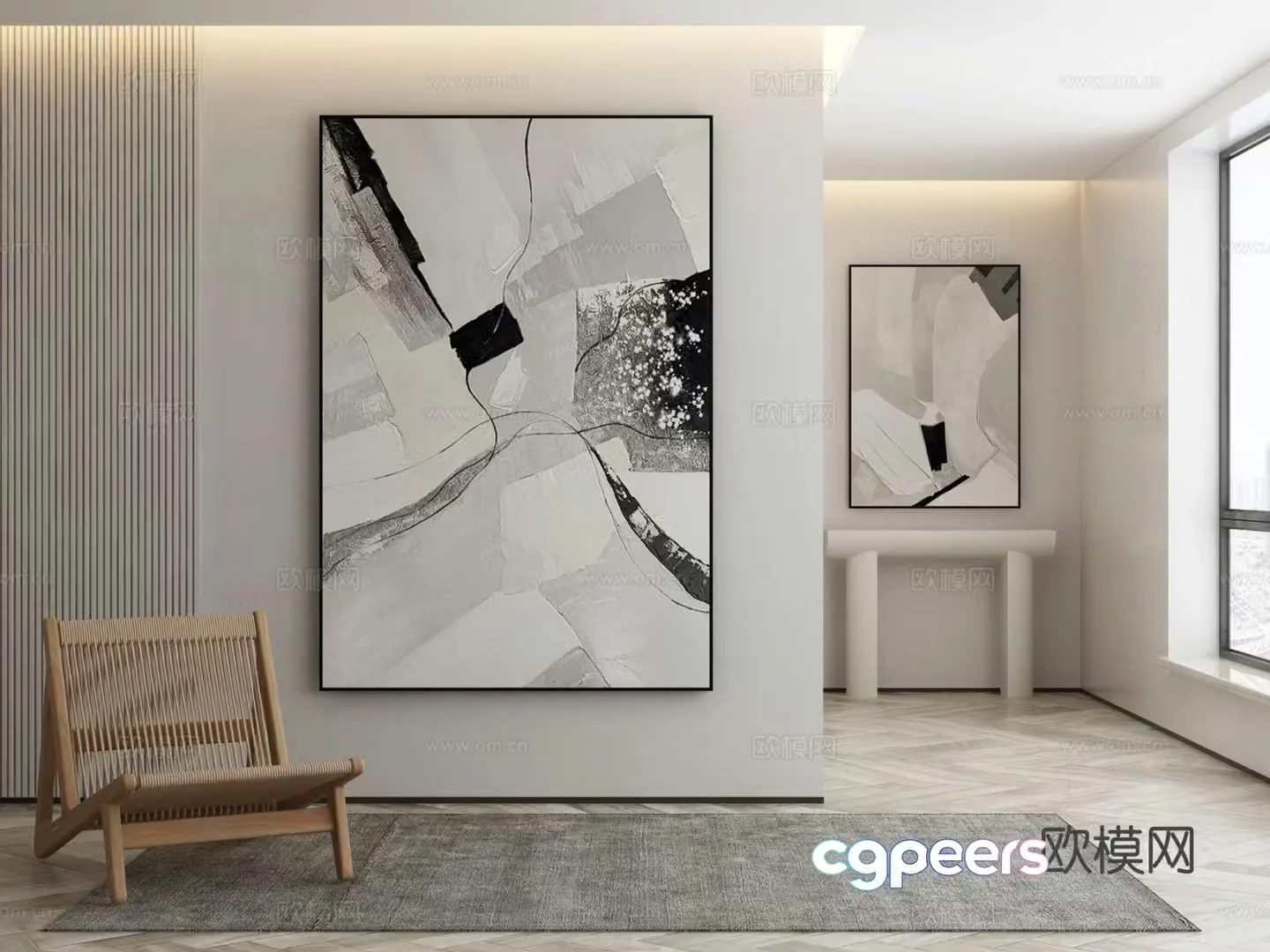 Modern decorative painting black and white painting 3d model