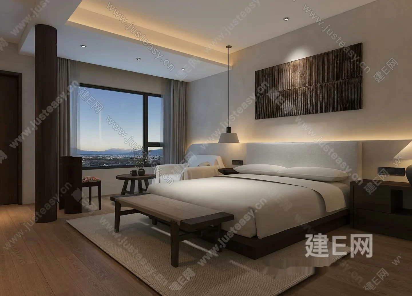 Modern Bedroom With A Large Window 3D Model – 10833 – VRAY Render