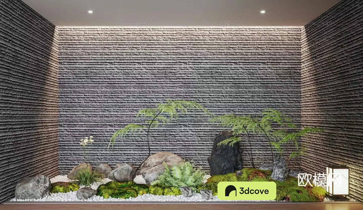 New Chinese style interior landscape Patio interior landscape Basement interior landscape Fern green plants Landscape