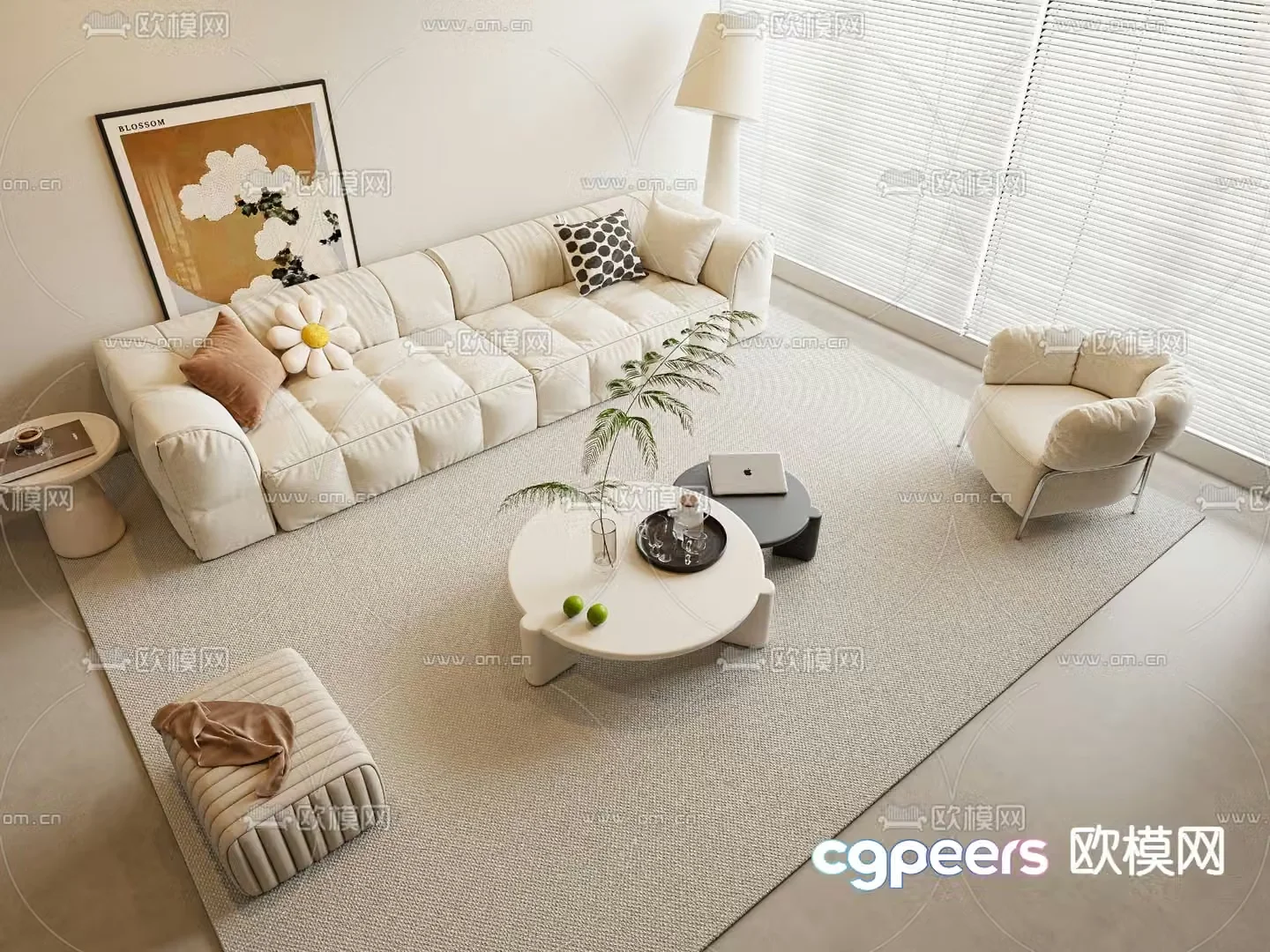 Cream style modular sofa 3d model