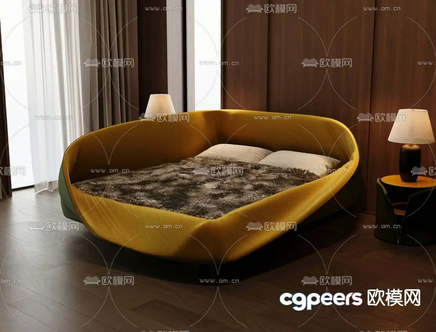 Italian round bed double bed 3d model