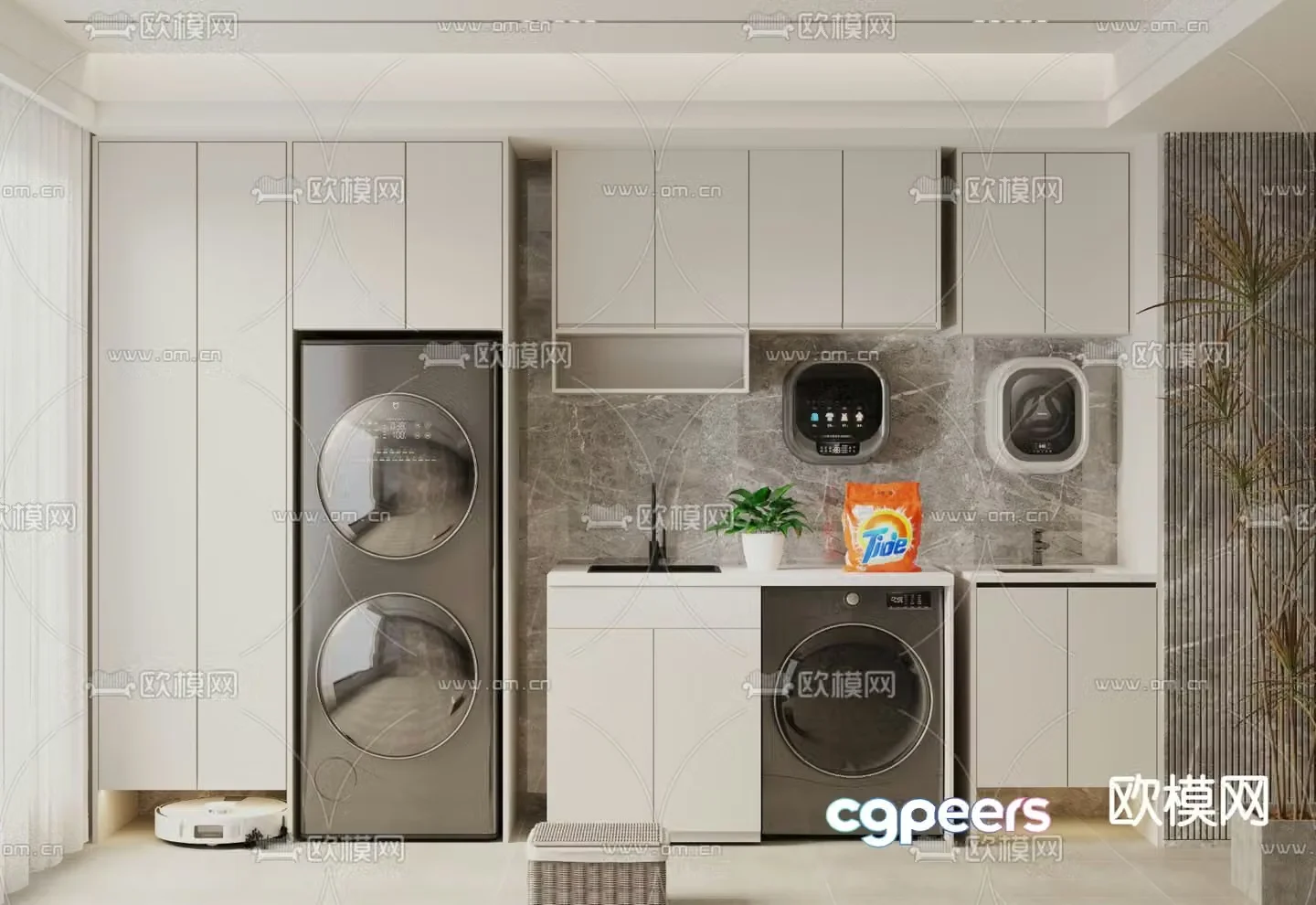 Modern washing machine cabinet bathroom cabinet 3d model