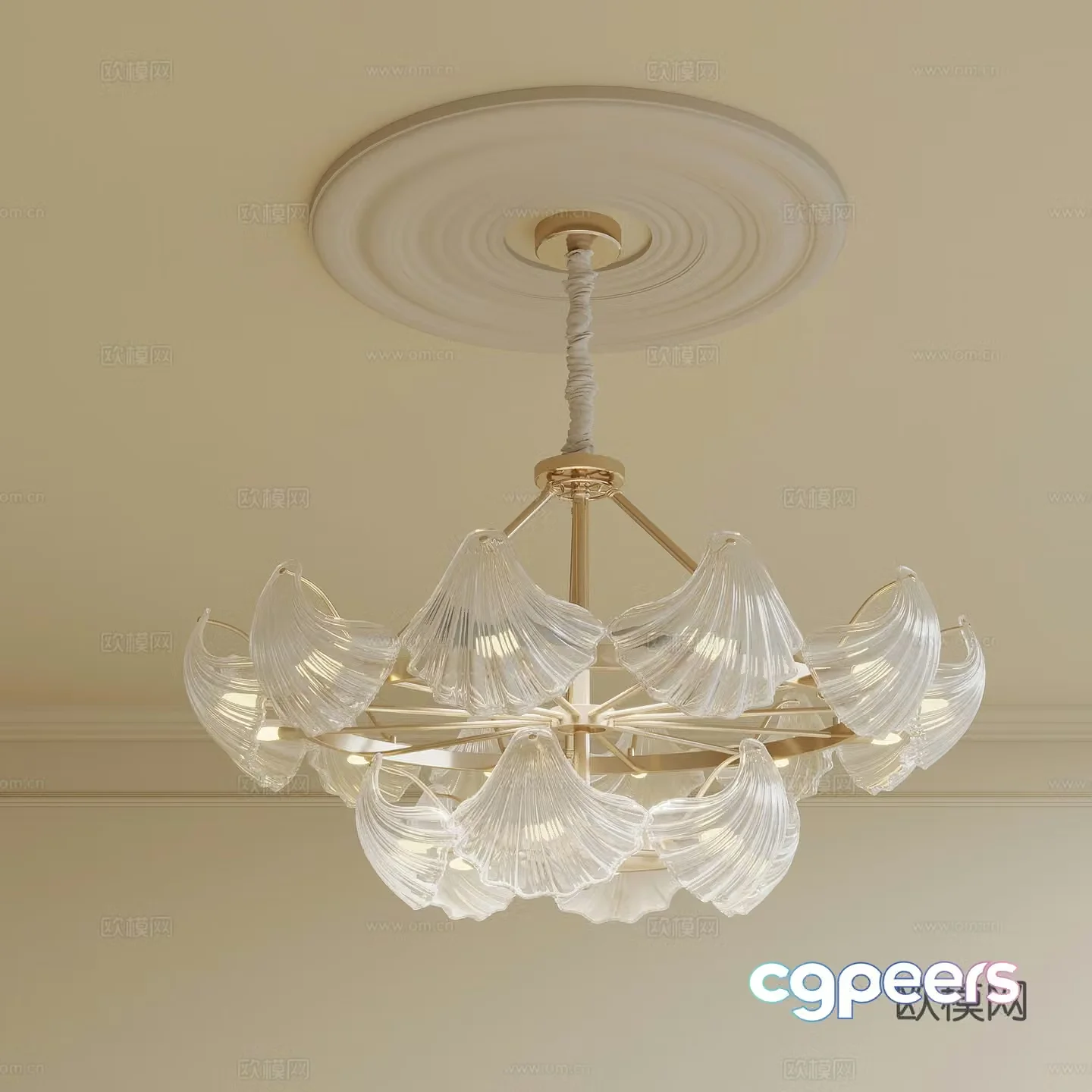 French Creamy Chandelier Light Tray 3D Model