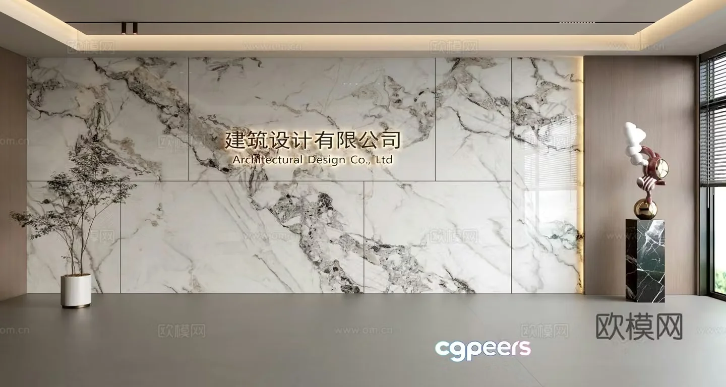 Modern front desk background wall Simple background wall Front desk reception area background wall Company front desk background wall 3d model