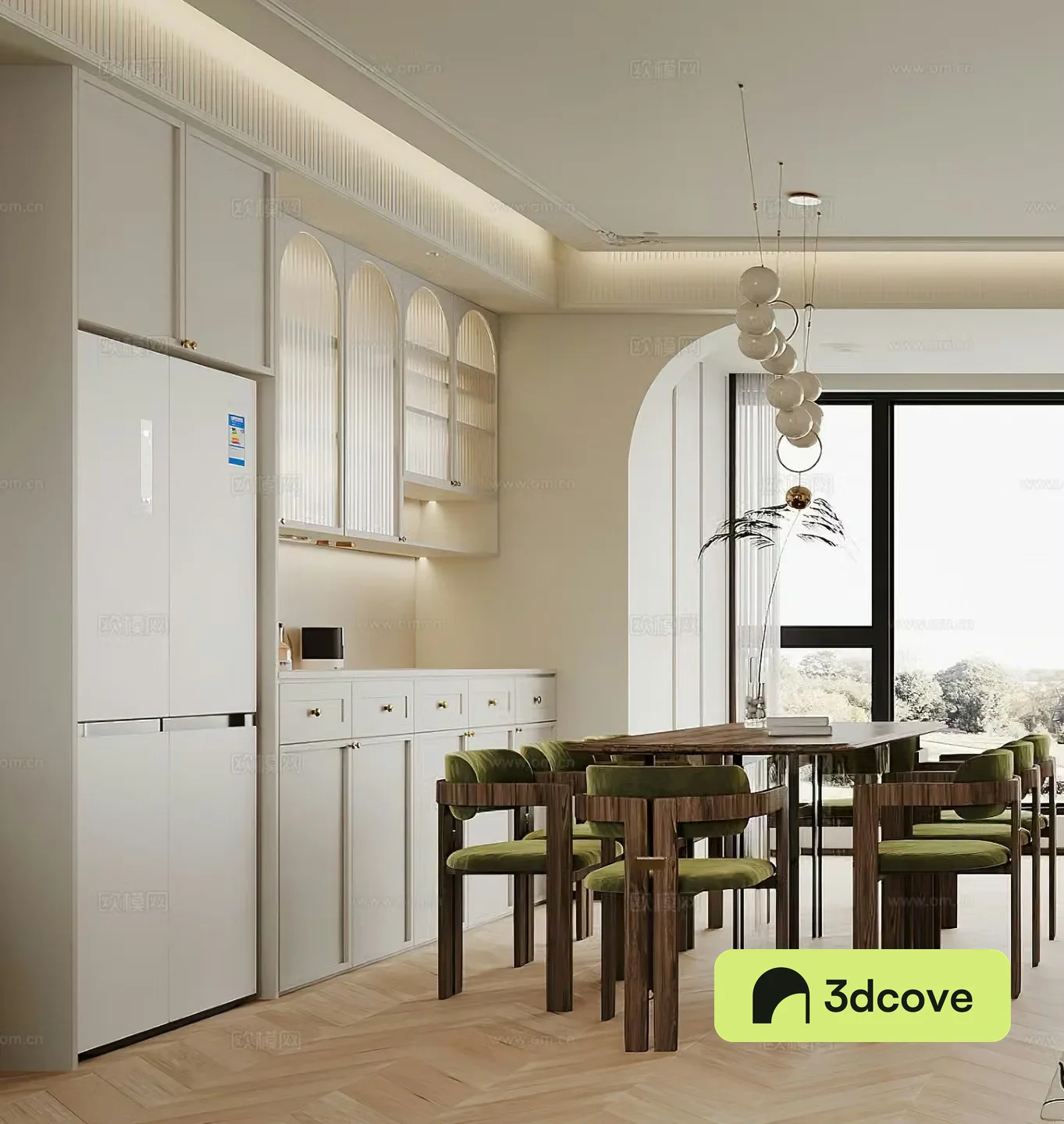 French restaurant dining table refrigerator wine cabinet modern restaurant simple chandeliers creamy restaurant