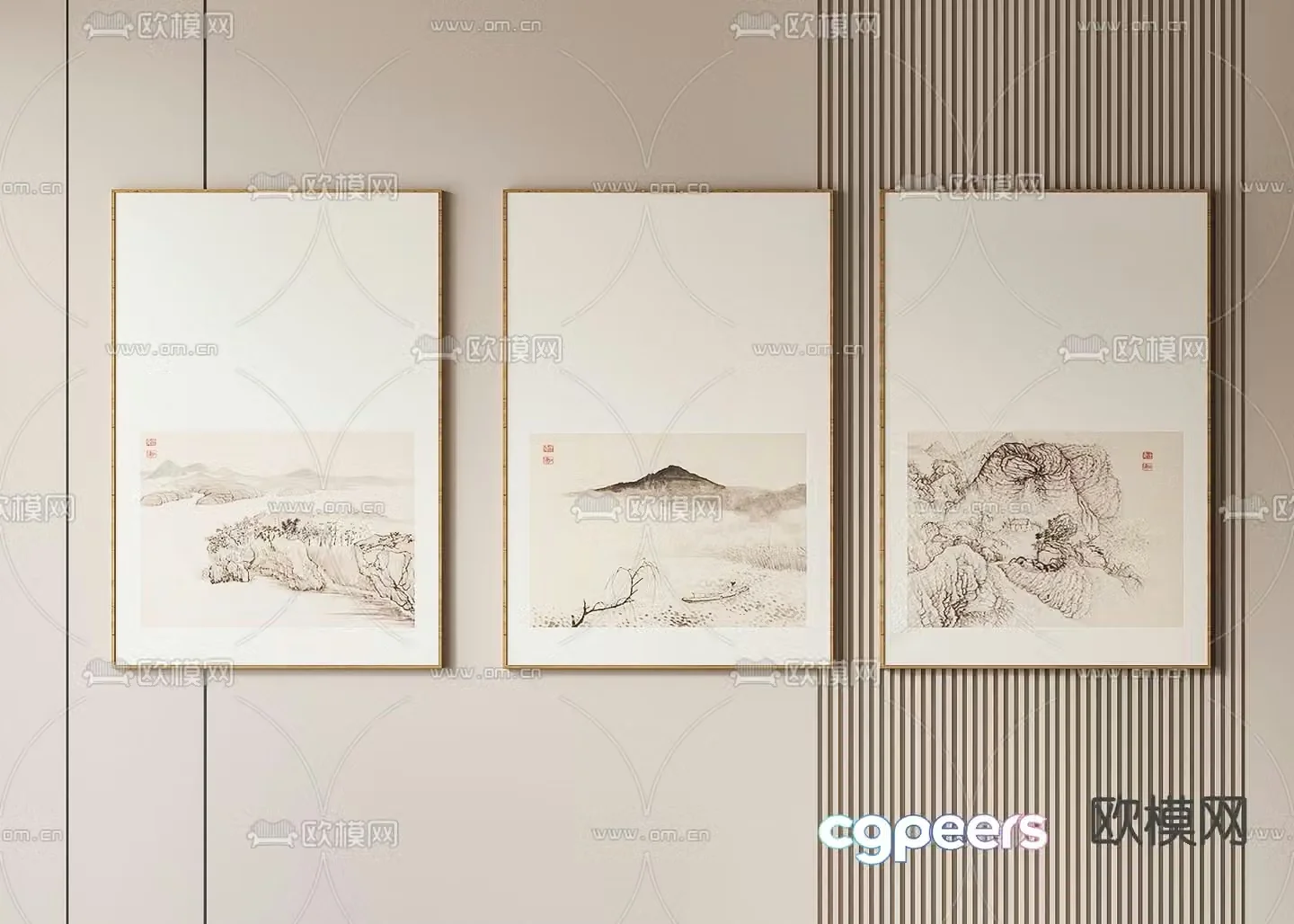 New Chinese style hanging paintings Zen hanging paintings Landscape paintings 3D model