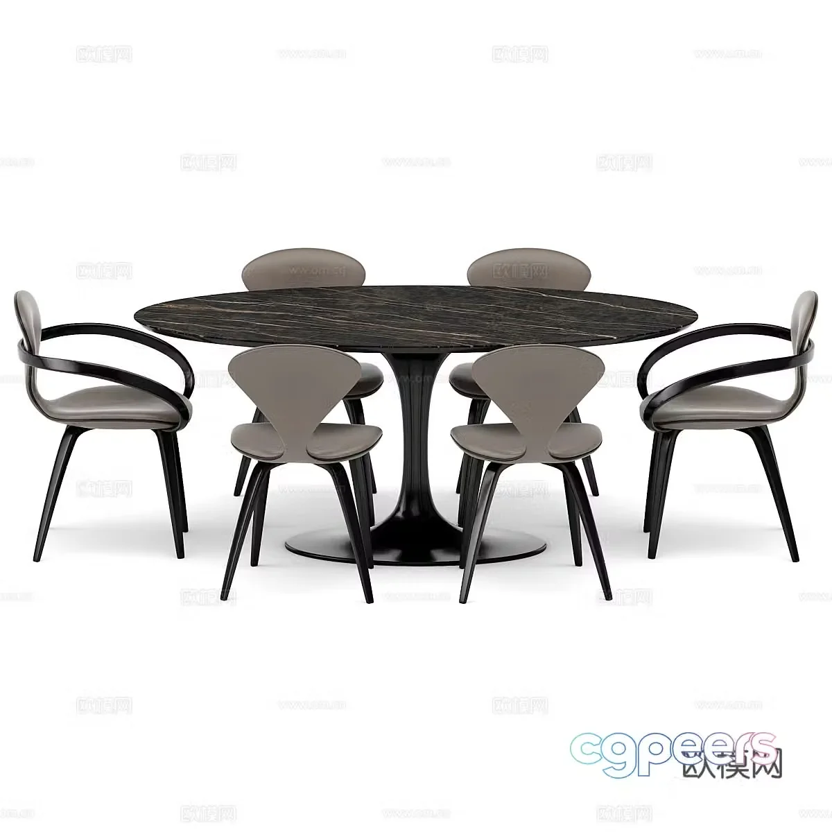 Modern light luxury dining table and chair 3D model