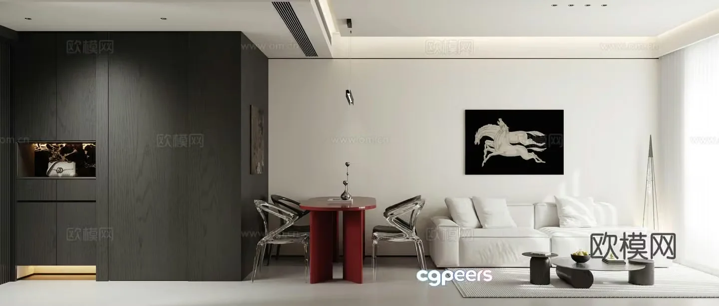 Modern black white and gray living room 3d model