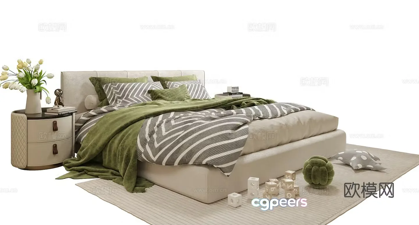 Modern double bed nightstand 3d model