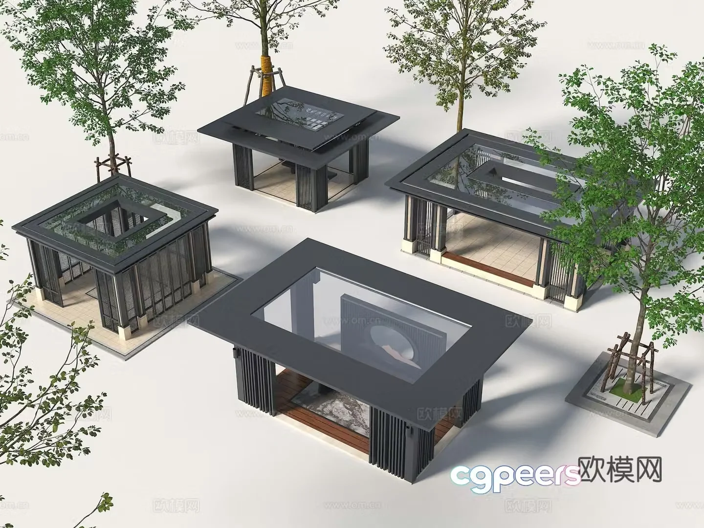 Modern Chinese style new Chinese style pavilion landscape pavilion aluminum alloy pavilion metal pavilion 3d model