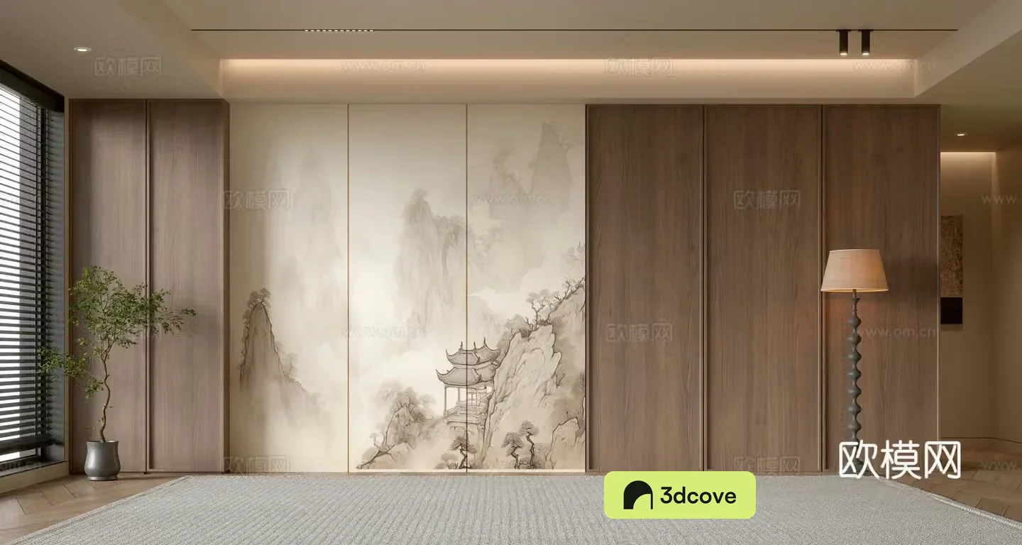 Medium style sofa background wall 3d model