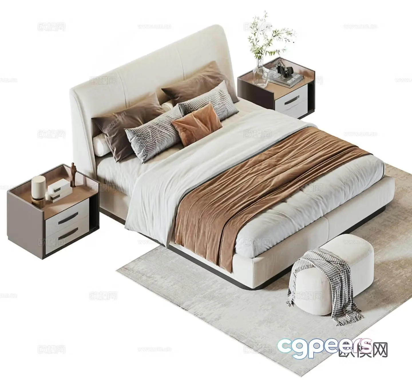 Modern double bed 3d model