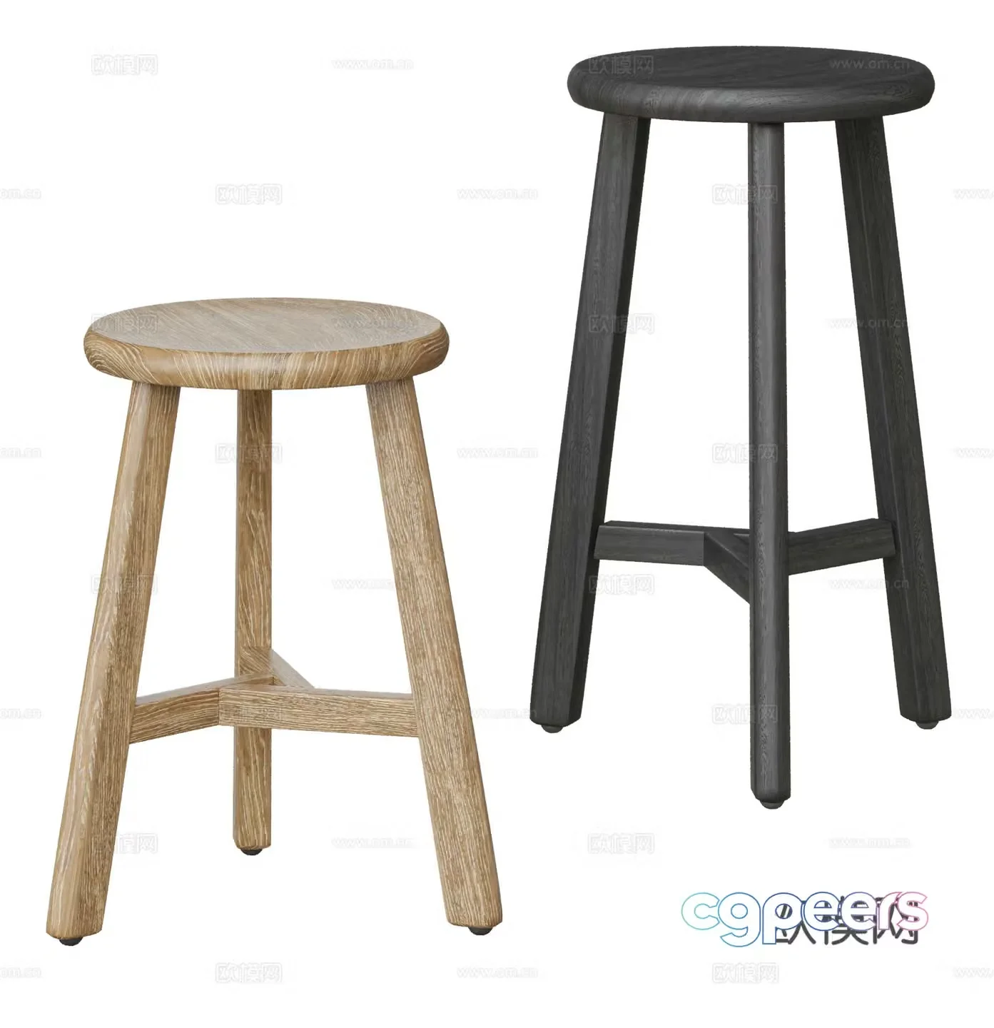 Modern bar stool combination solid wood bar stool bar chair 3D model