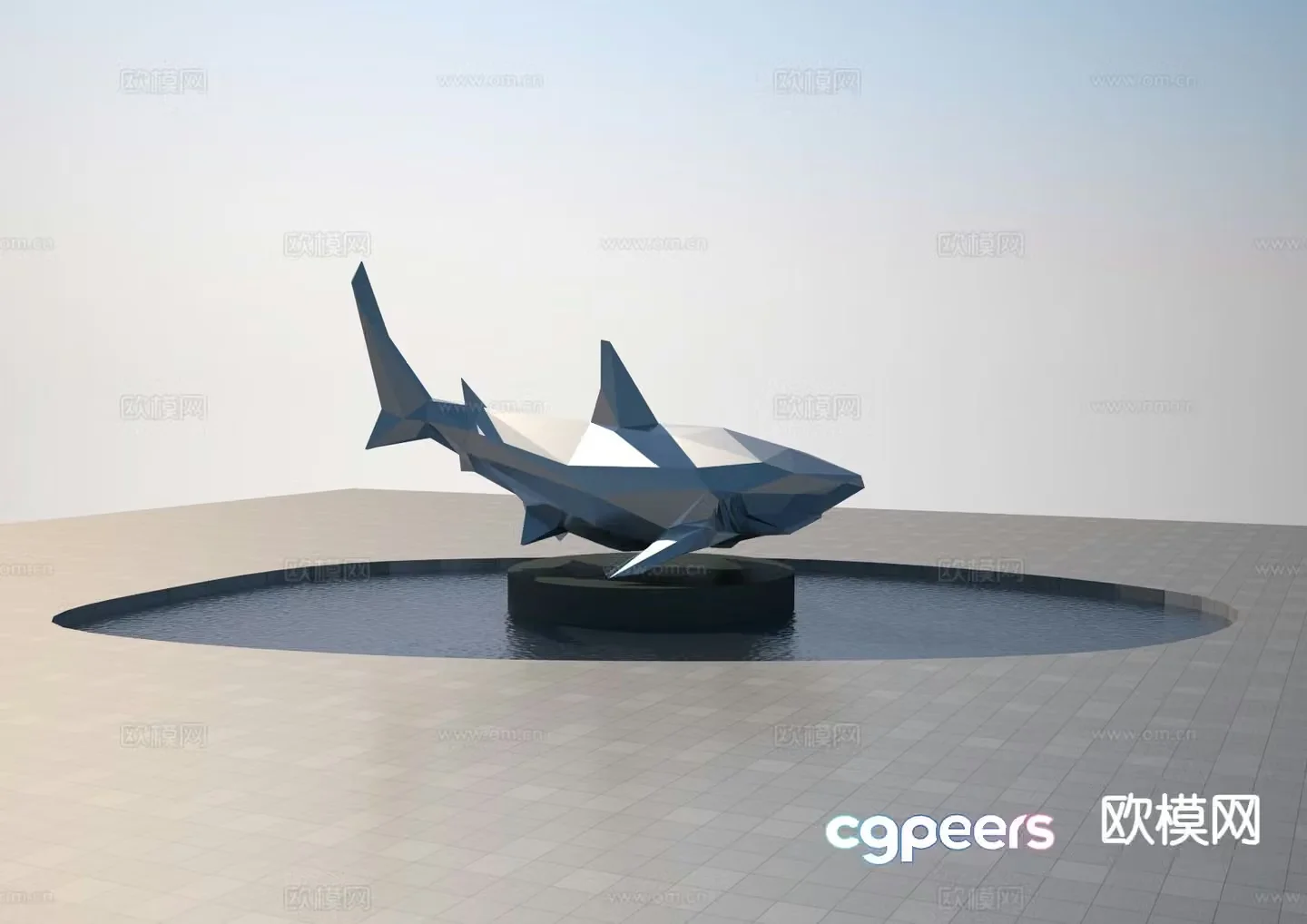 Block face shark sculpture 3d model