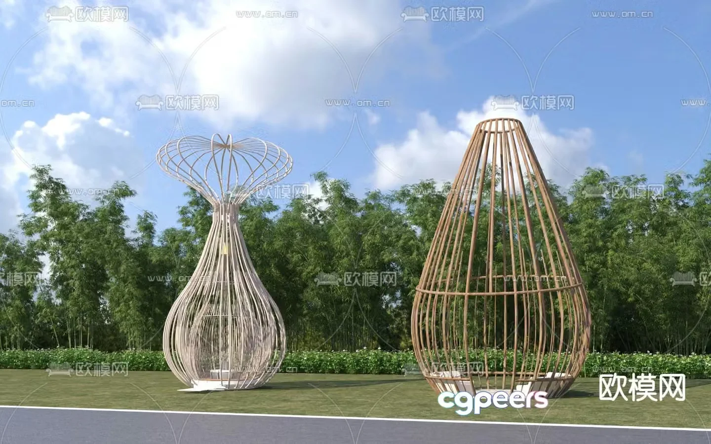 Modern special-shaped birdcage woven rattan and bamboo grille pavilion 3D model