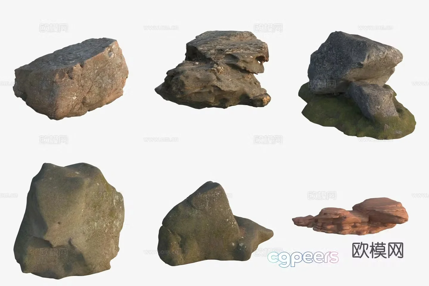 Big stones by the seaside big rocks rocks moss stones 3D model