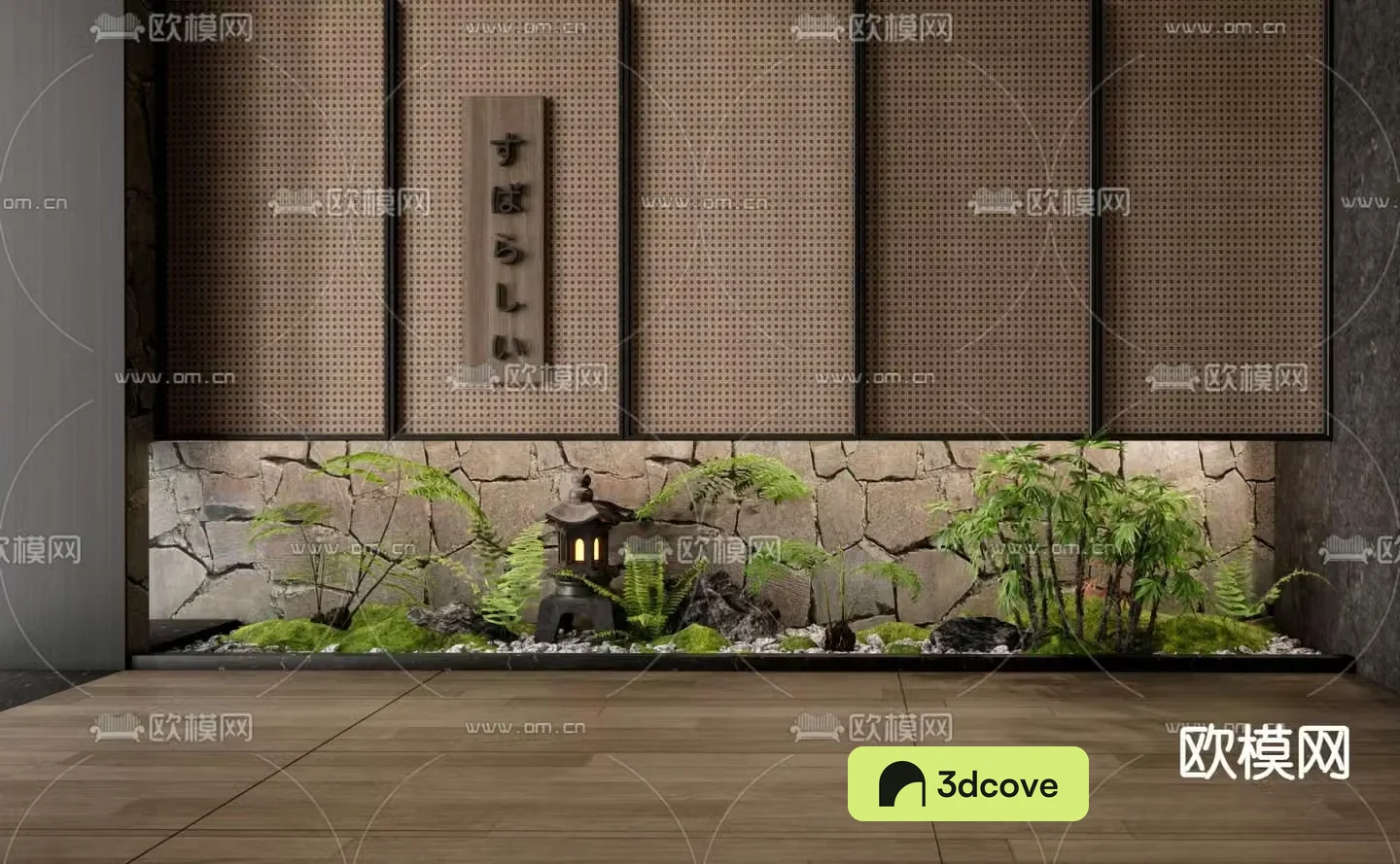Japanese style home courtyard sketch indoor landscaping