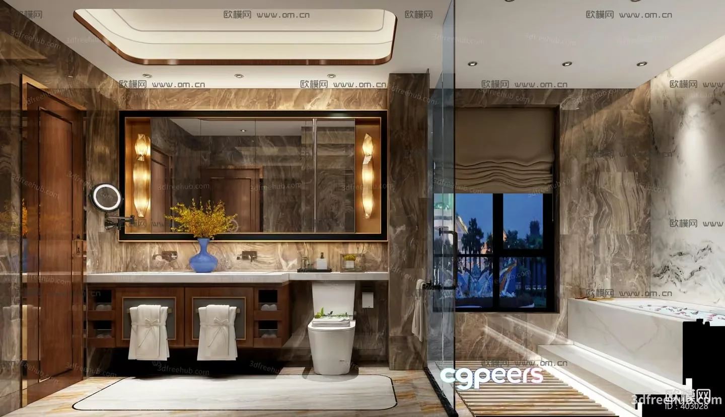 The Main Subject Is A Luxurious Bathroom With A Marble Aesthetic 3D Model – 22939 – VRAY Render