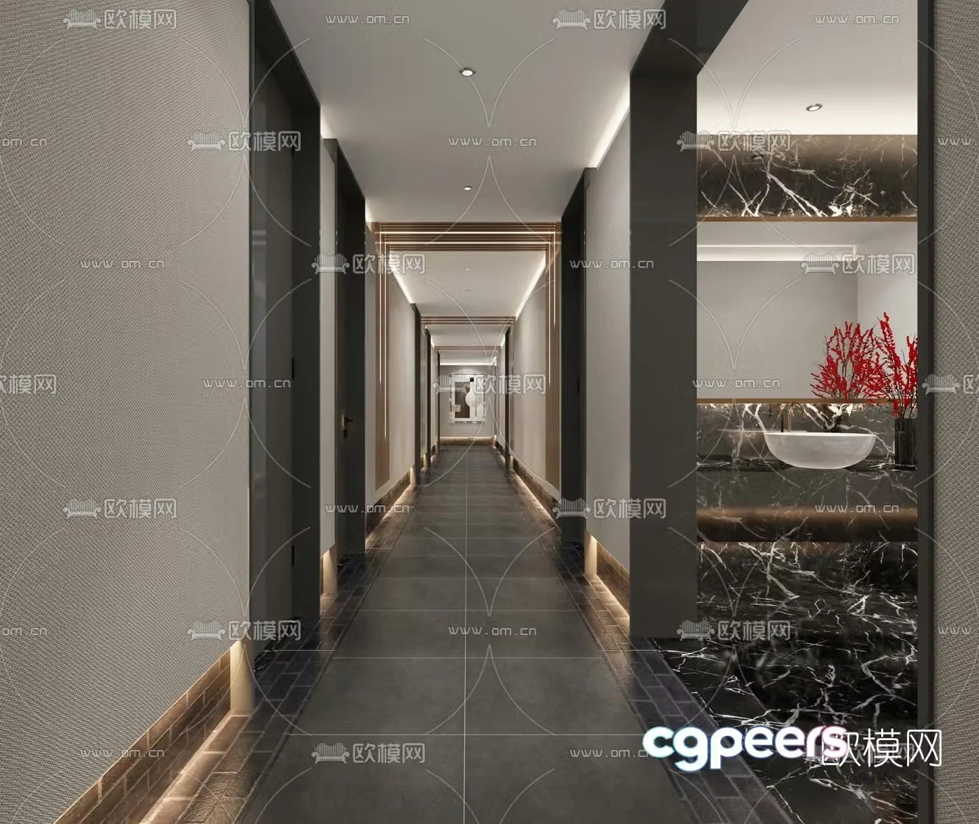 Modern light luxury hotel aisle 3D model