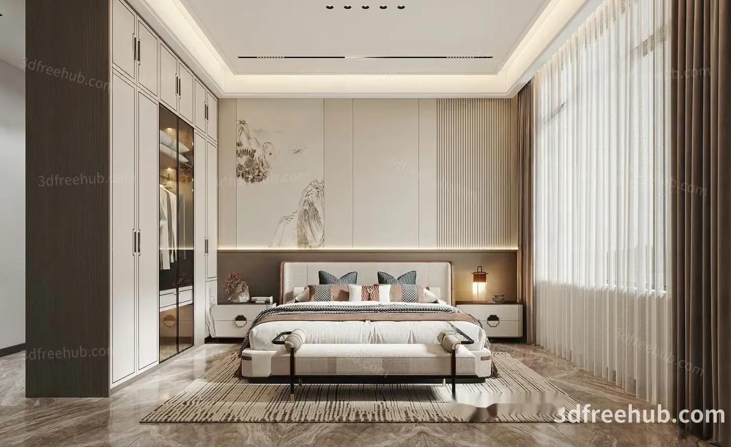 A Modern Bedroom 3D Model – 21977 – VRAY Render