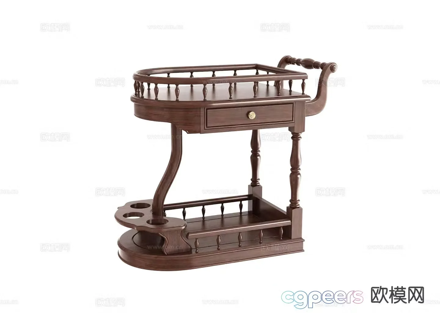 American small dining cart mobile cart 3d model
