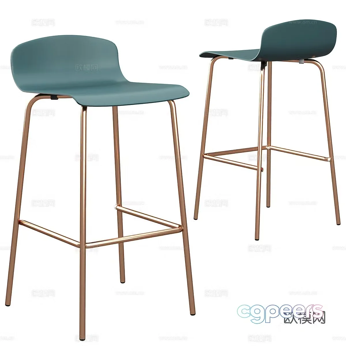 Modern light luxury stainless steel metal bar stool 3D model