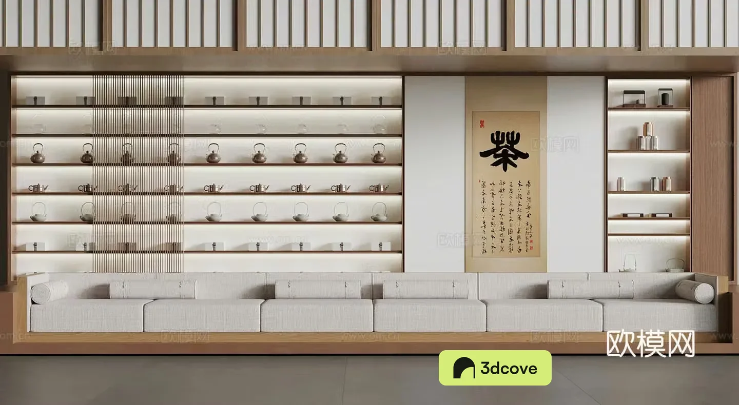 New Chinese-style tea cabinet display cabinet image wall boot