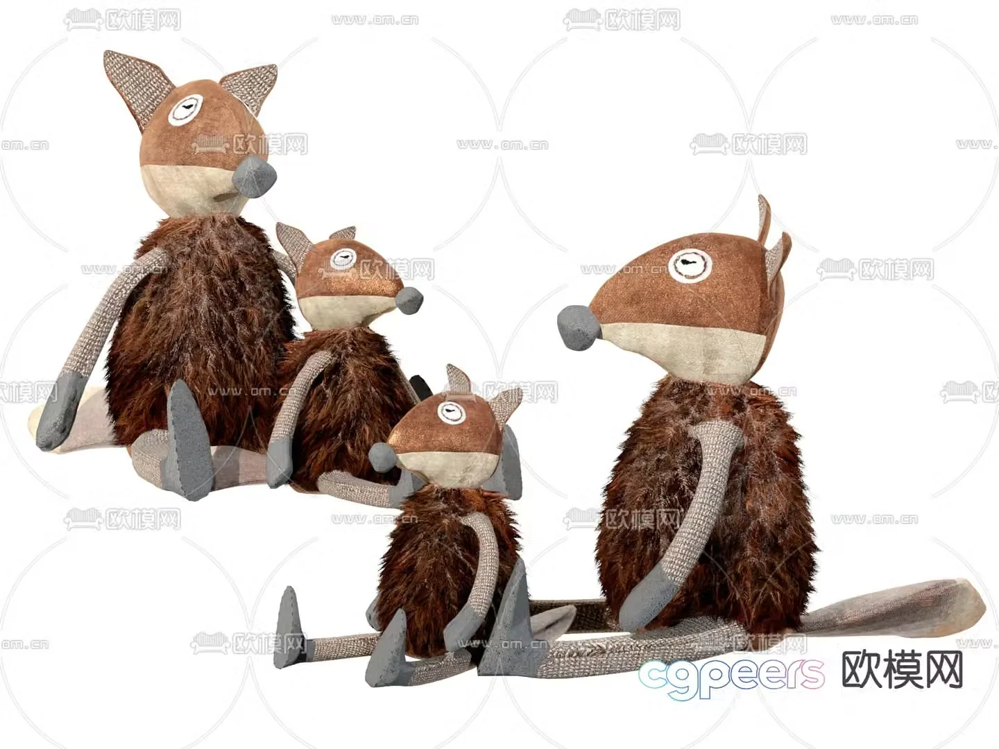 Modern fox plush toy doll 3d model