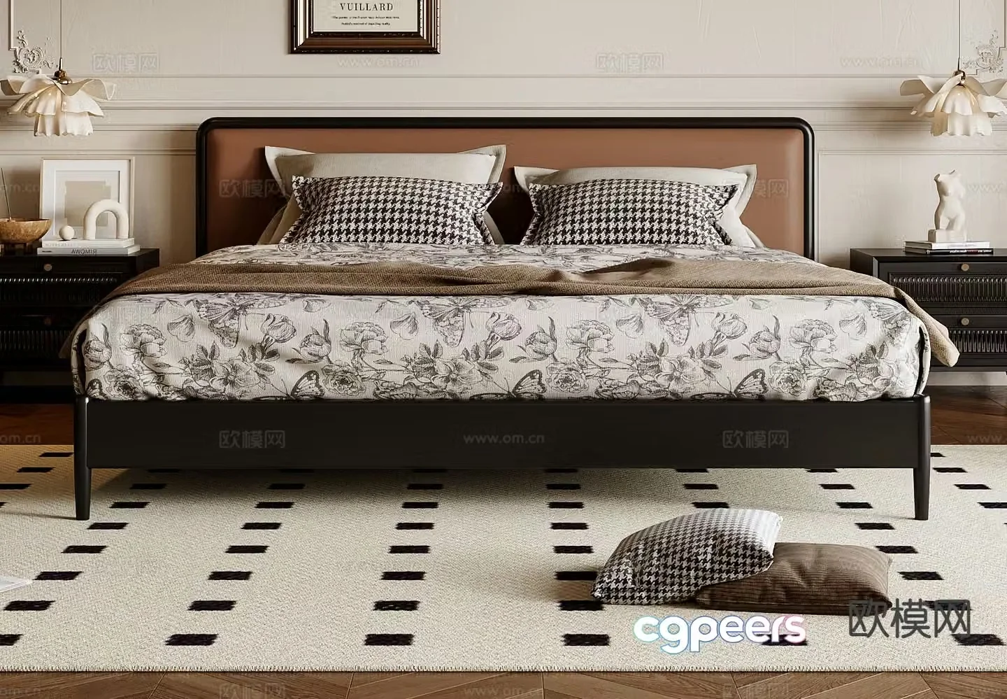 French double bed 3d model