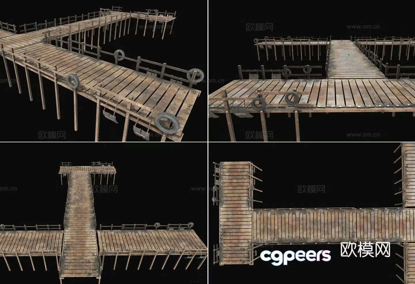 Retro dock wooden platform dock fishing port wooden leaking walkway water surface wooden platform retro water corridor 3d model
