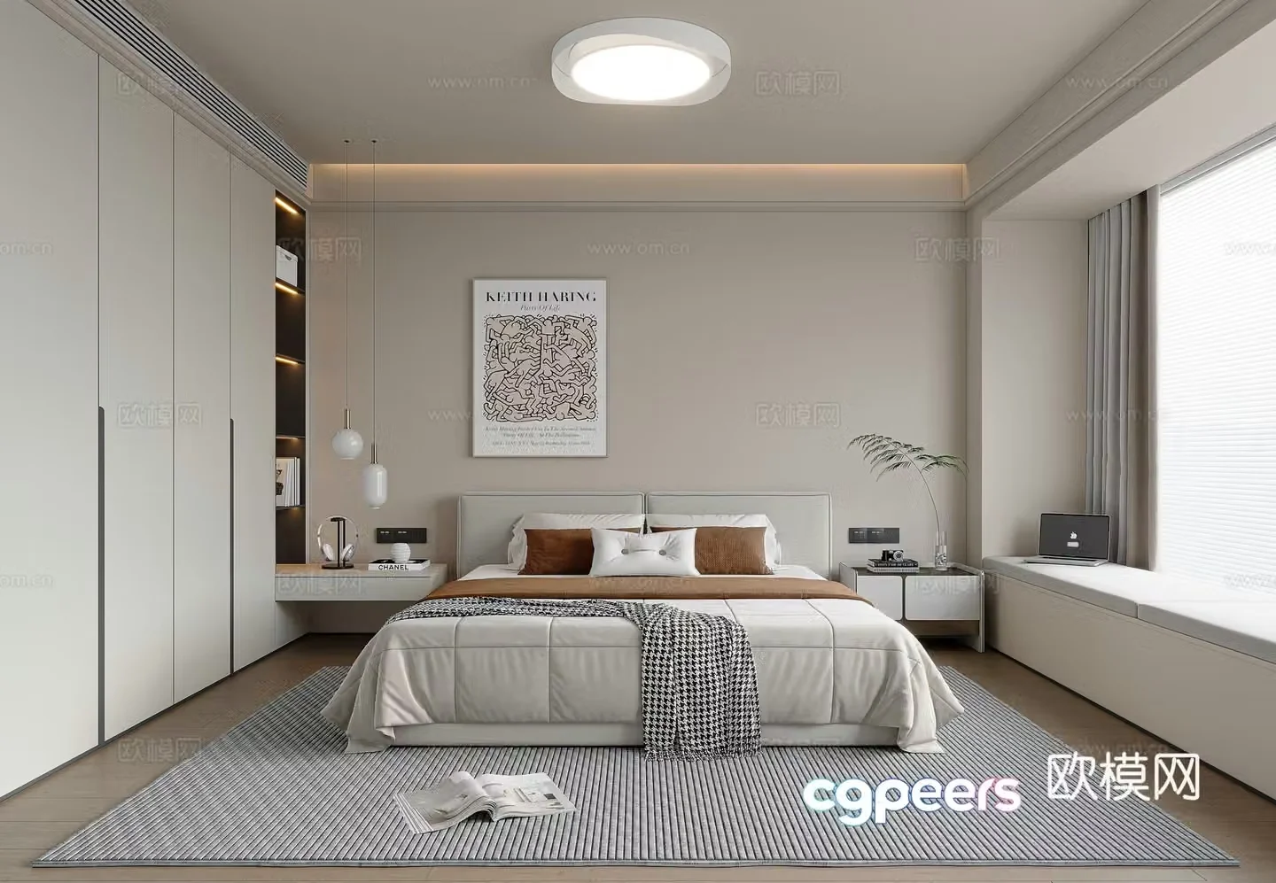 Modern Cream Bedroom 3d Model